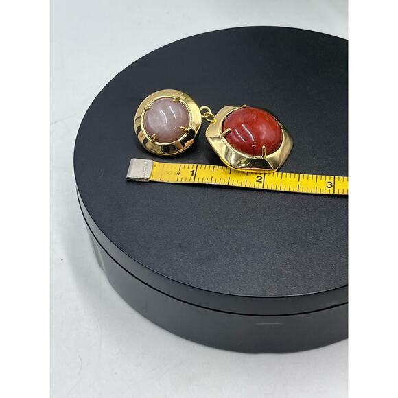 Lele Sadoughi Geo Bezel Red Harvest Jewel Drop Gold Plated Clip Runway Earring - Picture 12 of 16